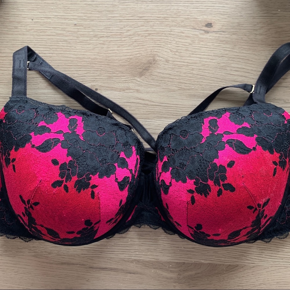 Torrid pink/black plus size push up bra 46DD